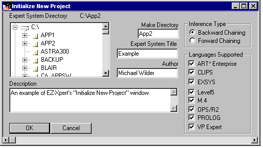 EZ-Xpert Initialize New Project Screen